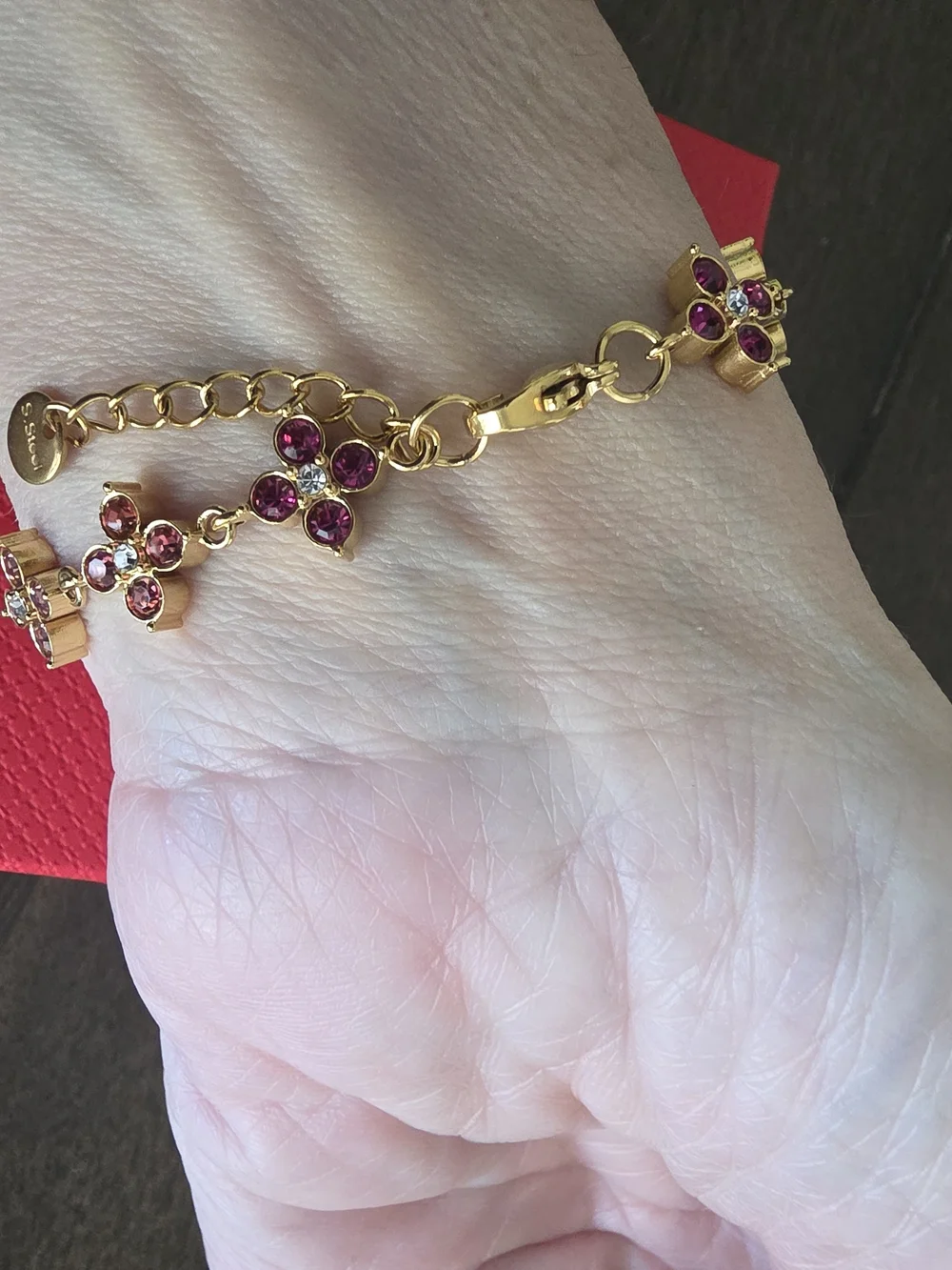 Gold-Tone Floral Crystal Bracelet in Pink and Purple